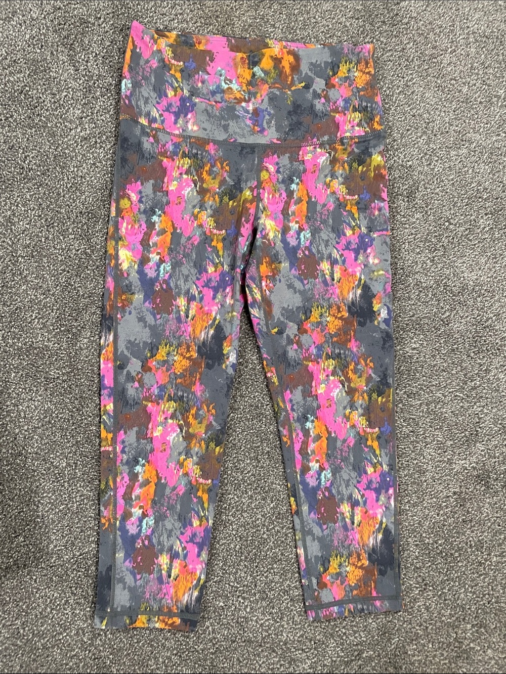 Mono B Gray Leggings with Pink, Orange, Yellow & Purple Abstract Print
